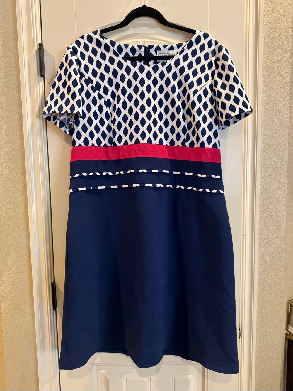 Tally Taylor Fashions Paris Modest Fit & Flare Dress Navy Pink White Size 14
